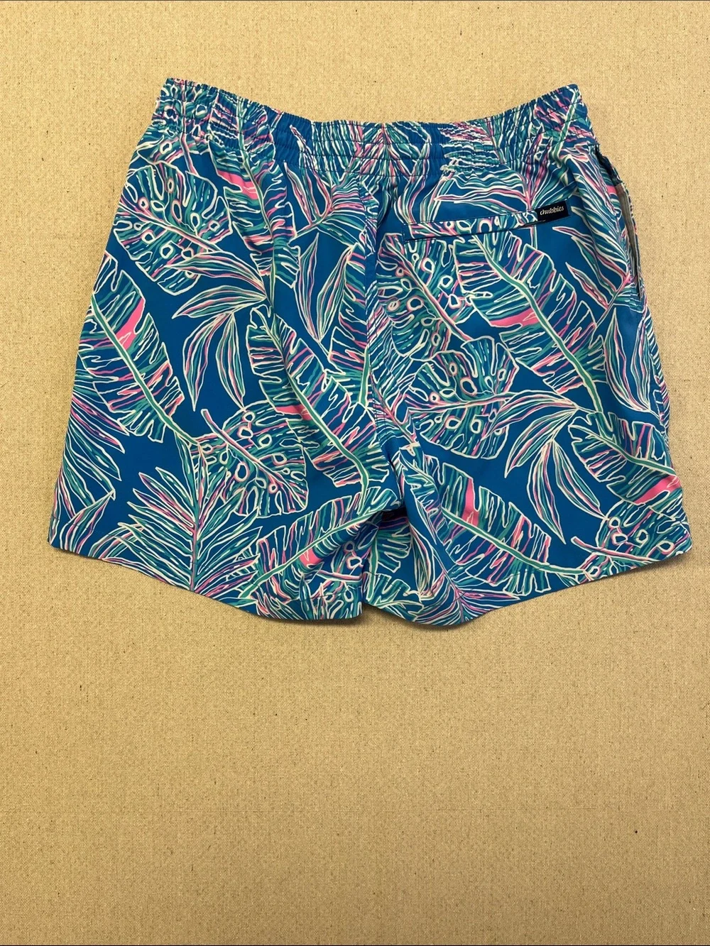 Chubbies Tropical Palm Print Swim Trunks Shorts Mens Large Blue